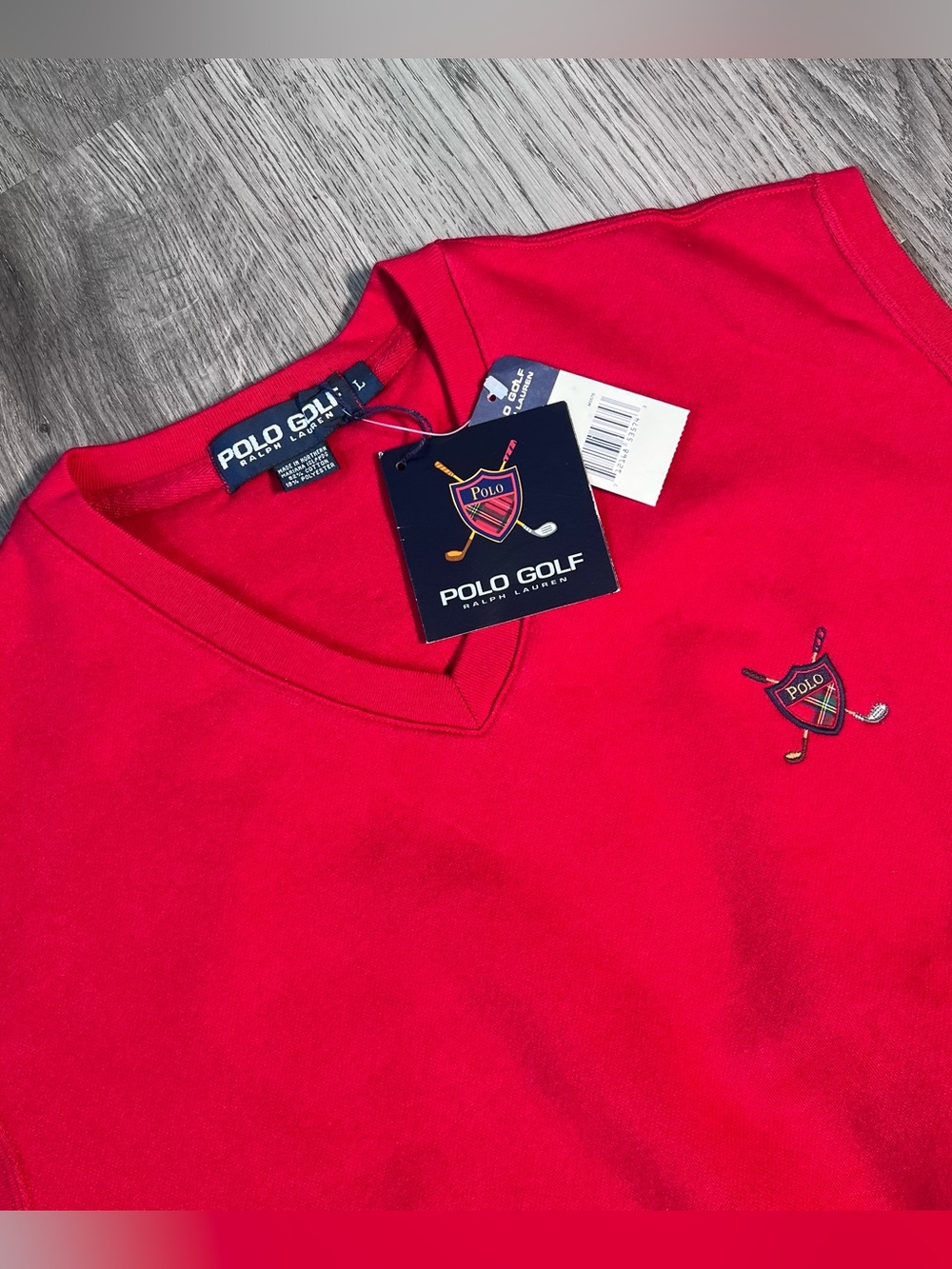 New Vintage Polo Golf Ralph Lauren Men's Red V-neck Sweater‎ Vest Large Logo